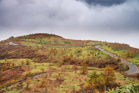 Beautiful autumn scenery on mountain road at Kusatsu Shiga Kogen highway, Gunma, Japan.の写真素材
