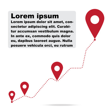 Pin graph Info-graphic step way business position graph, pin icons dot line graph. Vector illustration.のイラスト素材