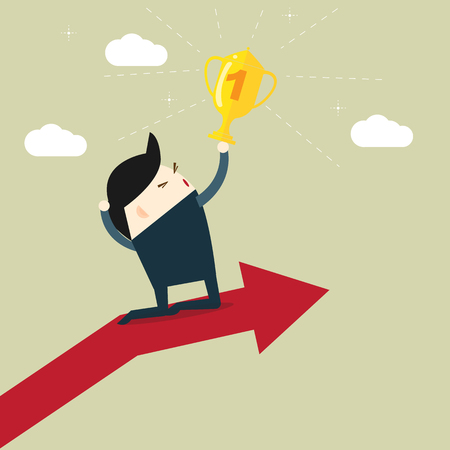 Businessman with growing graph and hold No.1 cup for success investment concept. Business concept cartoon illustration.のイラスト素材