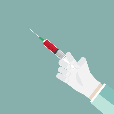 Hand hold syringe test on super bug, Lab test. のイラスト素材