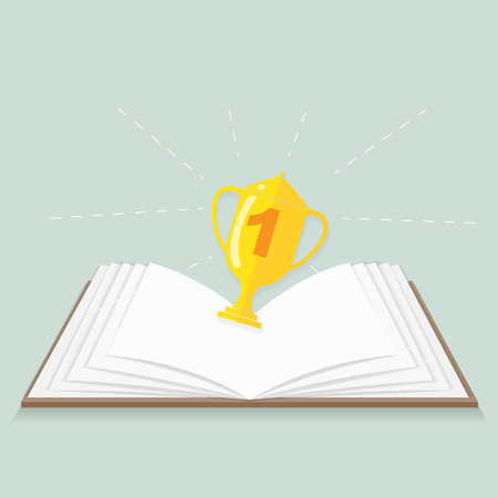 Open book and a cup for success and Number 1 winner. Vector illustration
のイラスト素材