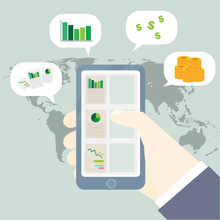 Growth concept with business media and tools illustrated in smartphone.のイラスト素材
