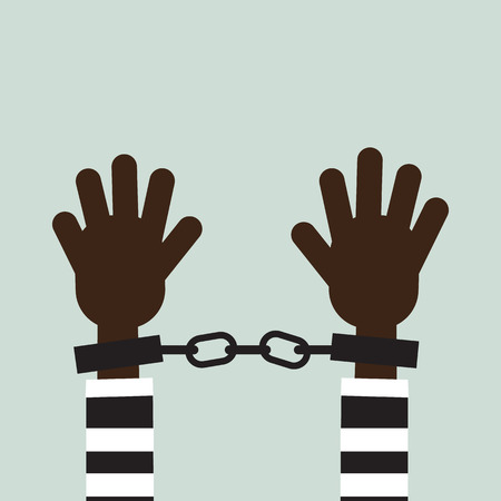 Hands in handcuffs isolated, icon. Man in jail prisoner. Vector illustration flat design.のイラスト素材
