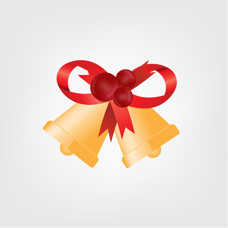 Golden bells with red ribbon on white background . Vector illustration. Eps 10.のイラスト素材