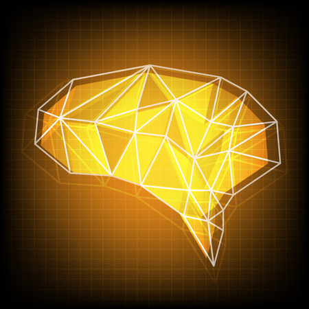 Abstract polygonal brain with glowing dots and lines, network connections Vector illustrationのイラスト素材