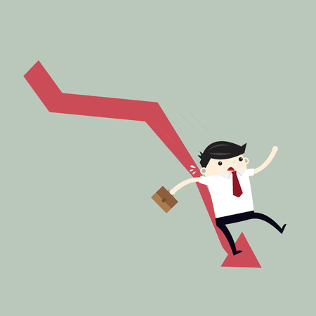 Businessman On Falling Down Chart. Business Concept Cartoon Illustration.のイラスト素材