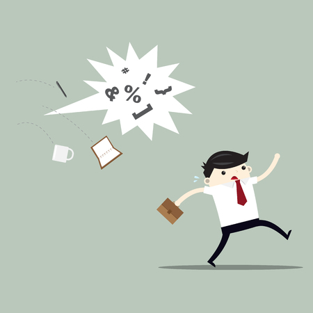 Business man run away from textbox. vector flat illustrationのイラスト素材