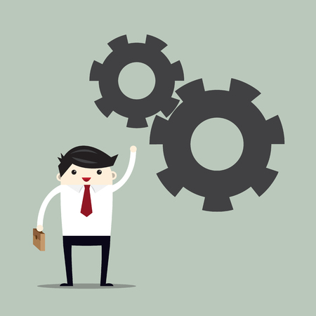 Business man point hand show gear ,team work and sucess concept.のイラスト素材