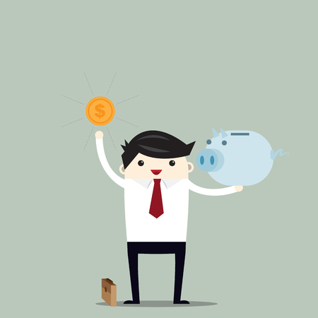 young business man hold coin and piggy ,saving conceptのイラスト素材