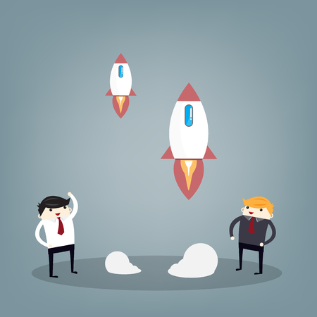 Startup Business. Businessman and a rocket. Flat design business concept illustration.のイラスト素材