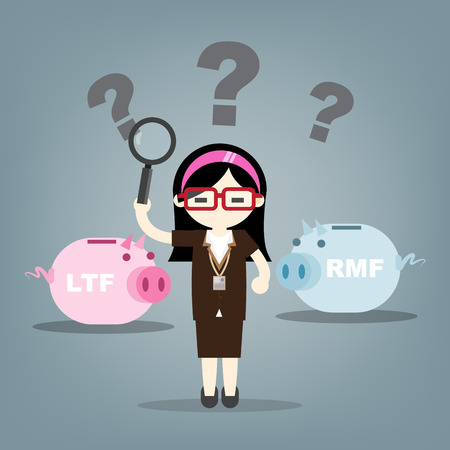 Business woman find to investment, financial savingslong-term deposit investment . illustration concept.with word LTF , RMF.のイラスト素材