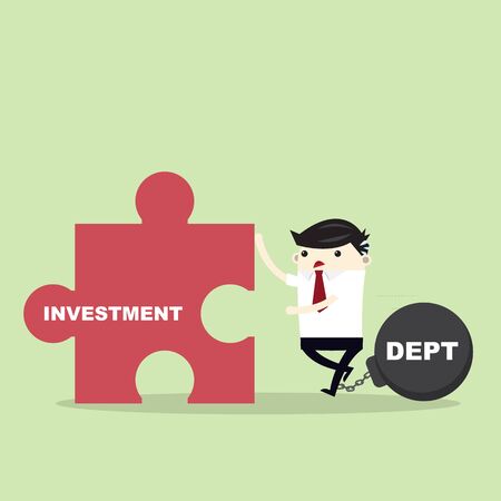 Businessman pushing investment jigsaw for pay deptのイラスト素材