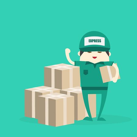 Delivery man hold box,delivery concept vectorのイラスト素材