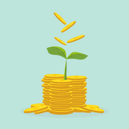 Plant Growing In Savings Coins - Investment And Interest Concept ,Business investment growth concept,with stack money coinのイラスト素材