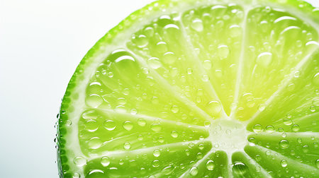 Fresh lime slice with water drops on white background. Close up.の素材