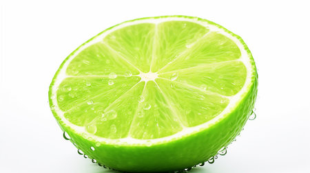lime slice with water drops isolated on white background. Close up.の素材
