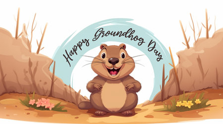 Happy Groundhog Day greeting card. Groundhog Day greeting card. Groundhog Day vector illustrationの素材