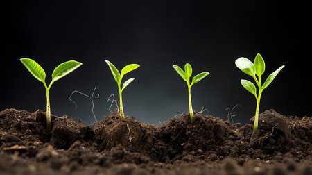 Green seedling illustrating concept of new life and beginning to come aliveの素材