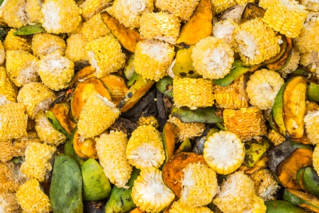 Close up of pile of rotting fruits and vegetable backgroundの写真素材