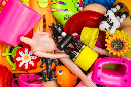 Close up of old toys  colorful backgroundの写真素材