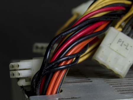 Power cord with connector,Electricity is a device that sends electrical energy from one place to another by electricity. It conducts electric power through wires to electrical appliances.の写真素材