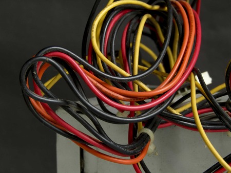 Electricity is a device that sends electrical energy from one place to another by electricity. It conducts electric power through wires to electrical appliances.の写真素材