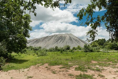Scenery of Snow Mountain of U Thong Stone Mill Suphanburi, Thailand. Limestone mountains from mining area, which are caused by ore mine, an abandoned mining site. a large ravine, Quarry, Grand Canyonの写真素材