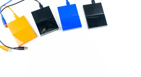 Close up of external hard disk drive for connect to laptop, transfer or backup data between computer...