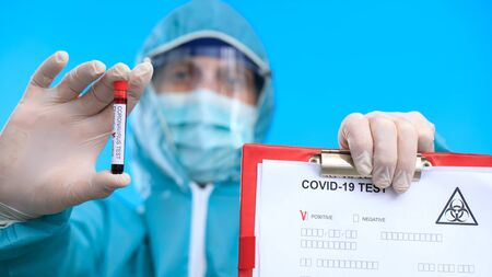 Worldwide coronavirus epidemic concept. Pandemic COVID-19, 2019-nCoV. Laboratory test strip for...