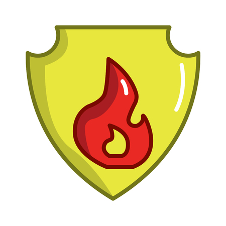 Firefighter concept vector thin line icon. Fire shield, symbol, sign, illustration on isolated background.のイラスト素材
