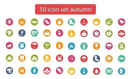 Collection of autumn icons. Isolated vector monochrome illustrations,icon setのイラスト素材