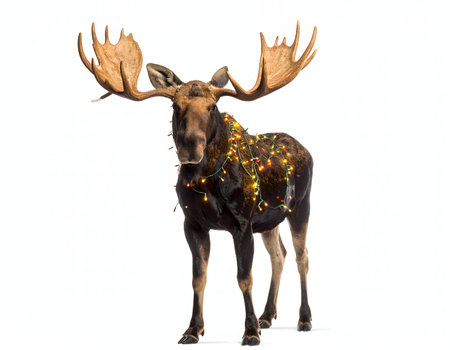 A majestic moose with large antlers, isolated on a white background.の素材