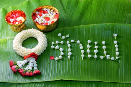Thai traditional jasmine garland is a symbol of Mother's day in Thailand with the "Love Mother " in Thai word.の写真素材