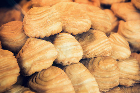 Curry puffs are a very popular snack item to have been adapted from Amphoe Muak Lek, Saraburi province in central Thailand.の写真素材