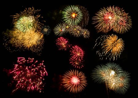 Colorful fireworks for celebrations on black background.の写真素材