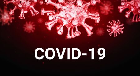 COVID-19 infectious disease caused by severe acute respiratory syndrome coronavirus on red tone that Built by molding with clay and painted.の写真素材