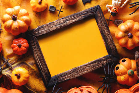 Happy Halloween decoration concept and frame top view with copy space.の写真素材