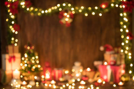 Blurred background Merry Christmas and Happy New Year decoration with lights for celebration.の写真素材