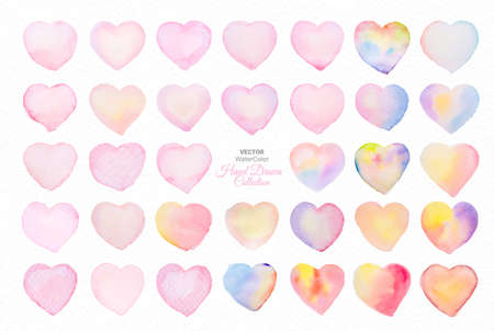Collection Heart shape Watercolor brush paint on white paper texture background for love wedding or valentines day.のイラスト素材