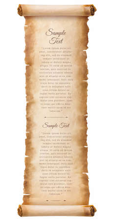 old parchment paper scroll sheet vintage aged or texture isolated on white background.のイラスト素材
