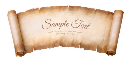 old parchment paper scroll sheet vintage aged or texture isolated on white background.のイラスト素材