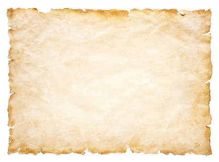 old parchment paper sheet vintage aged or texture isolated on white background.の写真素材