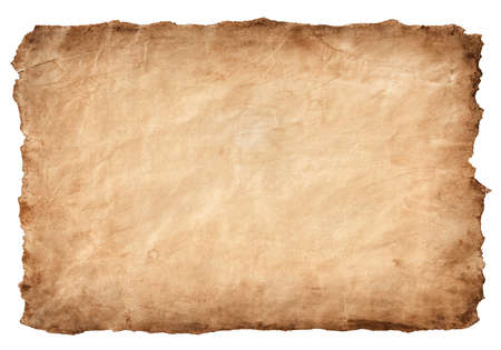 old parchment paper sheet vintage aged or texture isolated on white background.の写真素材