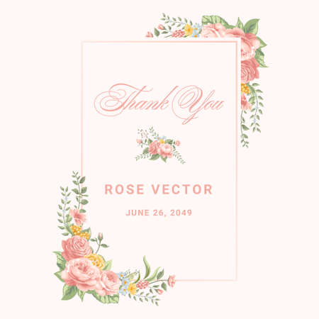 Beautiful Rose Flower and botanical leaf digital painted illustration for love wedding valentines day or arrangement invitation design greeting card.のイラスト素材
