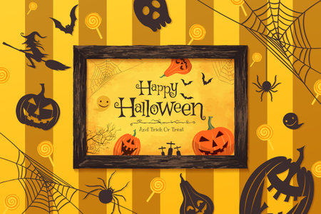 Vector illustration of Happy Halloween concept decoration and frame.のイラスト素材