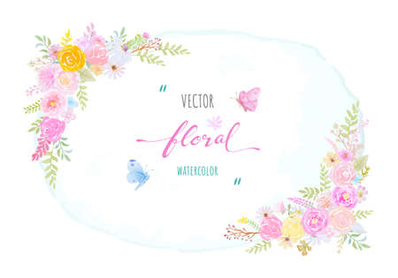 watercolor hand painted illustration Beautiful Rose Flower botanical leaf and butterfly for love wedding valentines day or arrangement invitation design greeting card.のイラスト素材