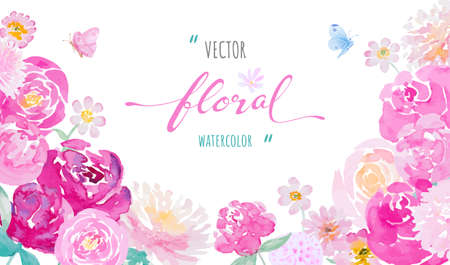watercolor hand painted illustration Beautiful Rose Flower botanical leaf and butterfly for love wedding valentines day or arrangement invitation design greeting card.のイラスト素材