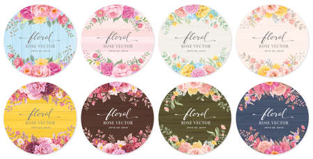 Collection set label Beautiful Rose Flower and botanical leaf digital painted illustration for love wedding valentines day or arrangement invitation design greeting card.のイラスト素材