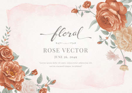 Beautiful Rose Flower and botanical leaf digital painted illustration for love wedding valentines day or arrangement invitation design greeting card.のイラスト素材