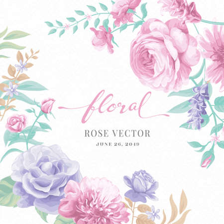 Beautiful Rose Flower and botanical leaf digital painted illustration for love wedding valentines day or arrangement invitation design greeting card.のイラスト素材